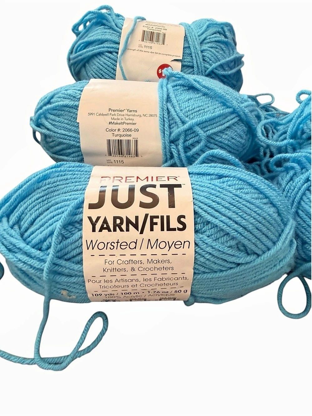 Lot Of 4+ Premier JUST YARN WORSTED 109 yards Each Turquoise BLUE #2066-09